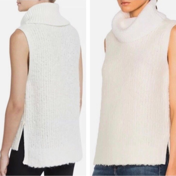 Rag & Bone Adele Turtle Neck Wool Blend Ivory Hi-low Sleeveless Sweater size XS - Picture 1 of 13